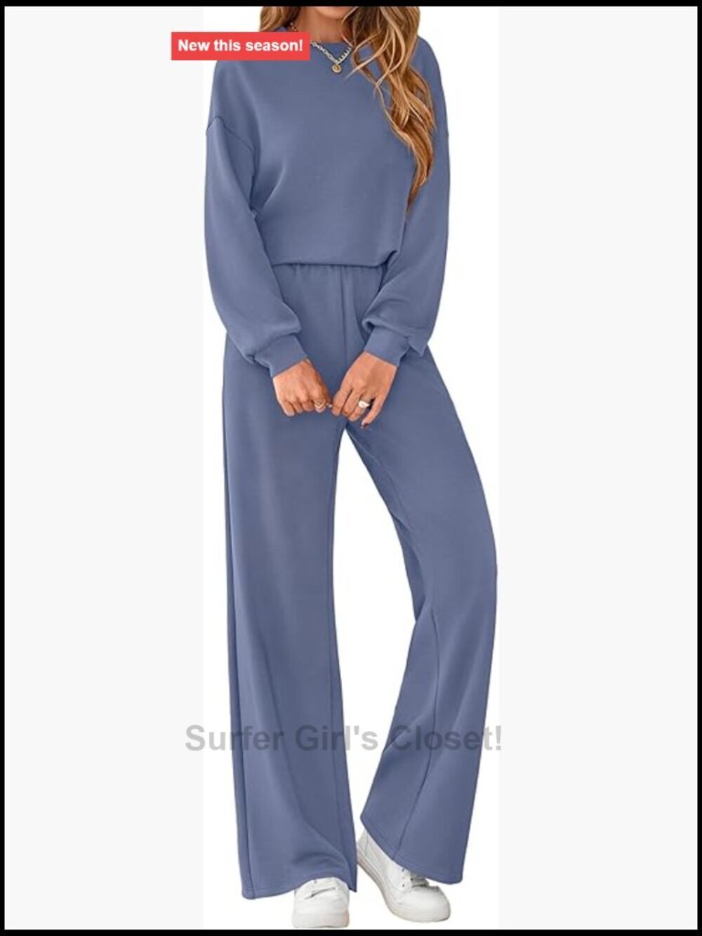 Womens Fall Sweatsuit Two Piece Set Crewneck Long Sleeve Top Wide Leg Pants